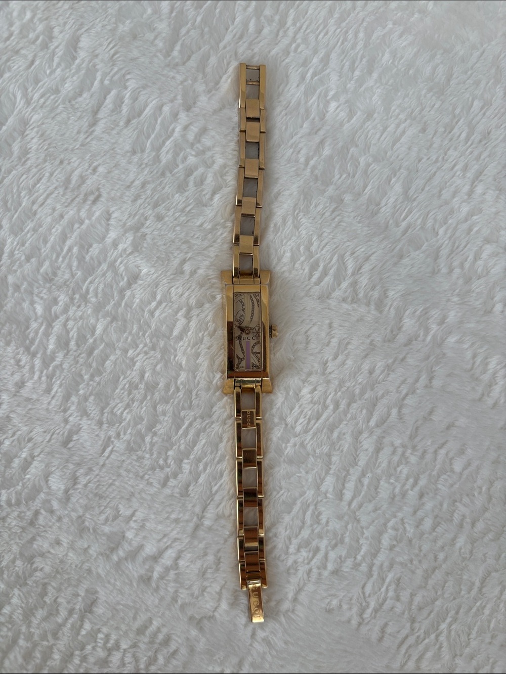 Gucci 110 G-link Gold-Tone Rectangular Link Bracelet Watch with Decorative Dial